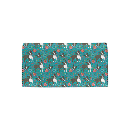 Boston Terrier Pattern Print Design 07 Women's Trifold Wallet