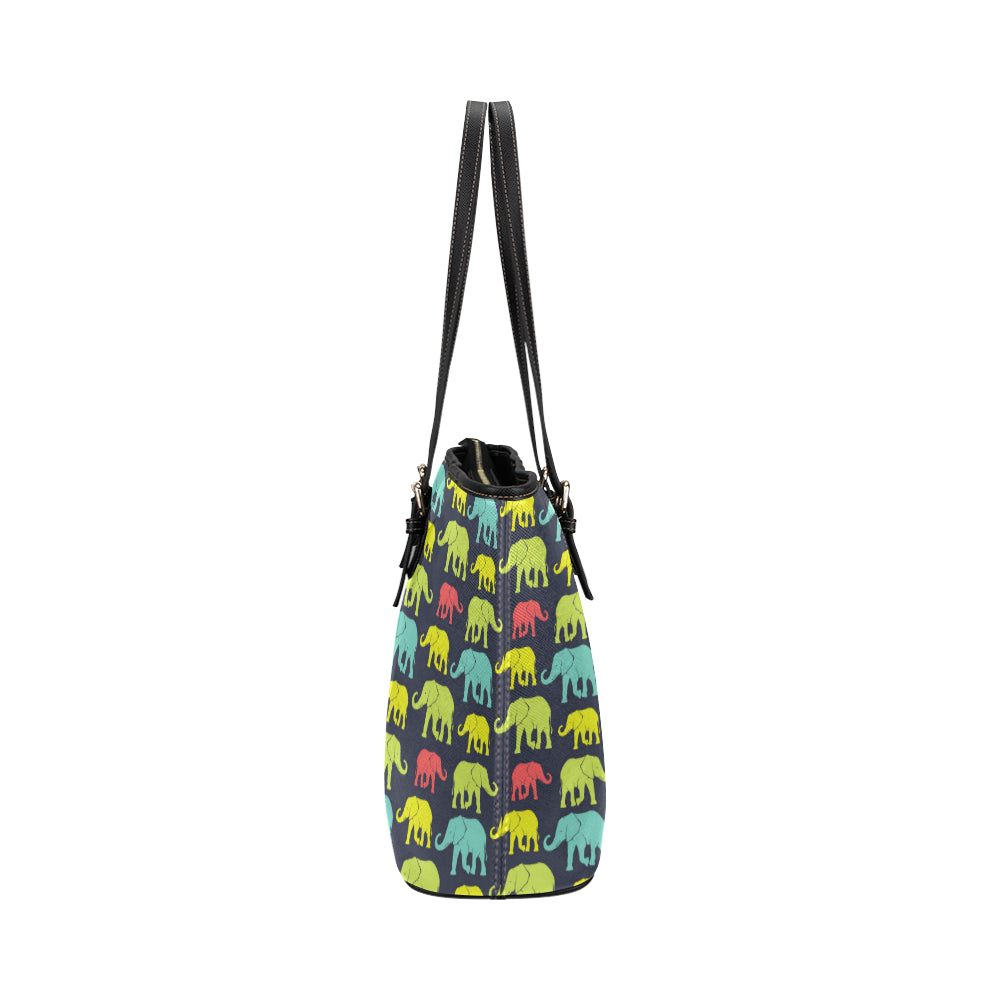 Elephant Neon Color Print Pattern Leather Tote Bag