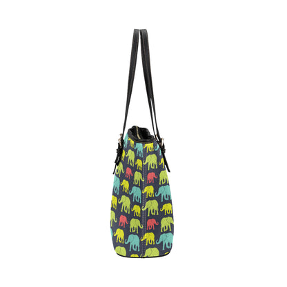 Elephant Neon Color Print Pattern Leather Tote Bag