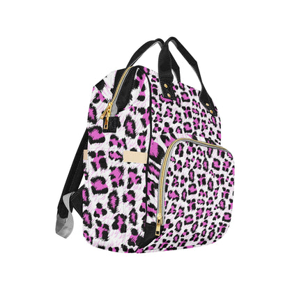 Leopard Pink Skin Print Diaper Bag Backpack