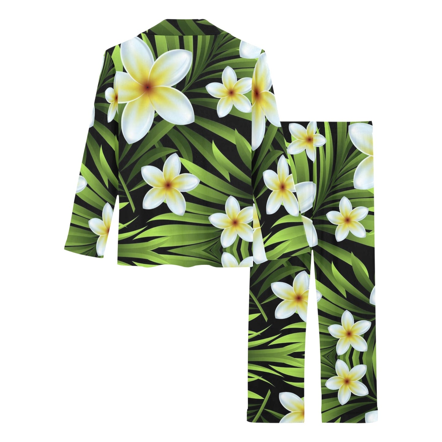 White Plumeria Pattern Print Design PM06 Women's Long Pajama Set
