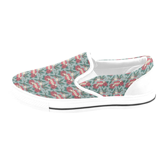 Tattoo Heart Print Design LKS301 White Slip Ons Canvas Women's Shoes