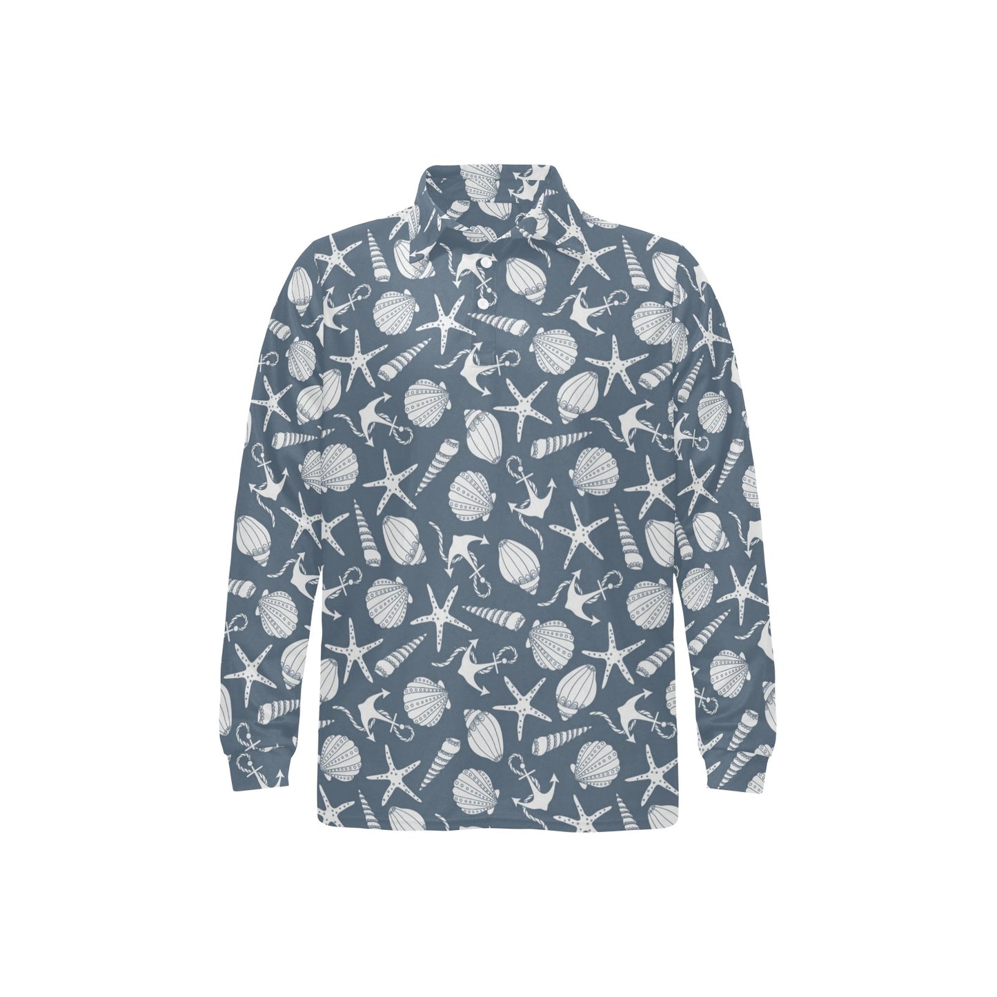 Seashell Print Design LKS306 Long Sleeve Polo Shirt For Men's