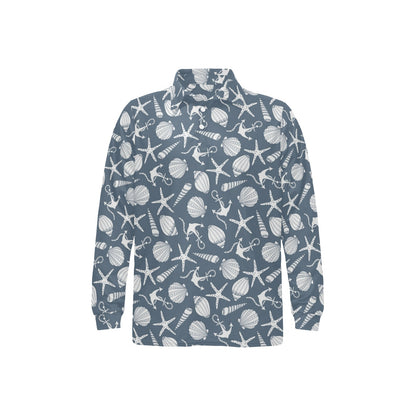 Seashell Print Design LKS306 Long Sleeve Polo Shirt For Men's