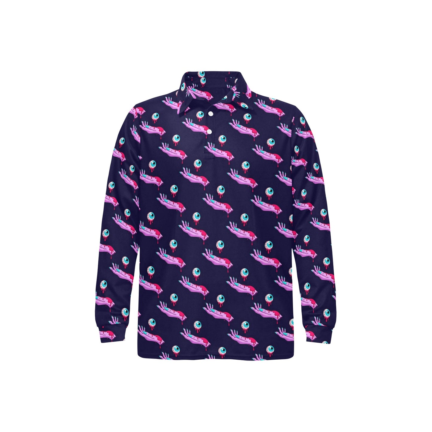 Zombie Pink Hand Design Pattern Print Long Sleeve Polo Shirt For Men's