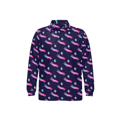 Zombie Pink Hand Design Pattern Print Long Sleeve Polo Shirt For Men's