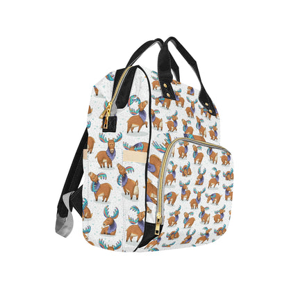 Moose Cute Pattern Print Design 01 Diaper Bag Backpack