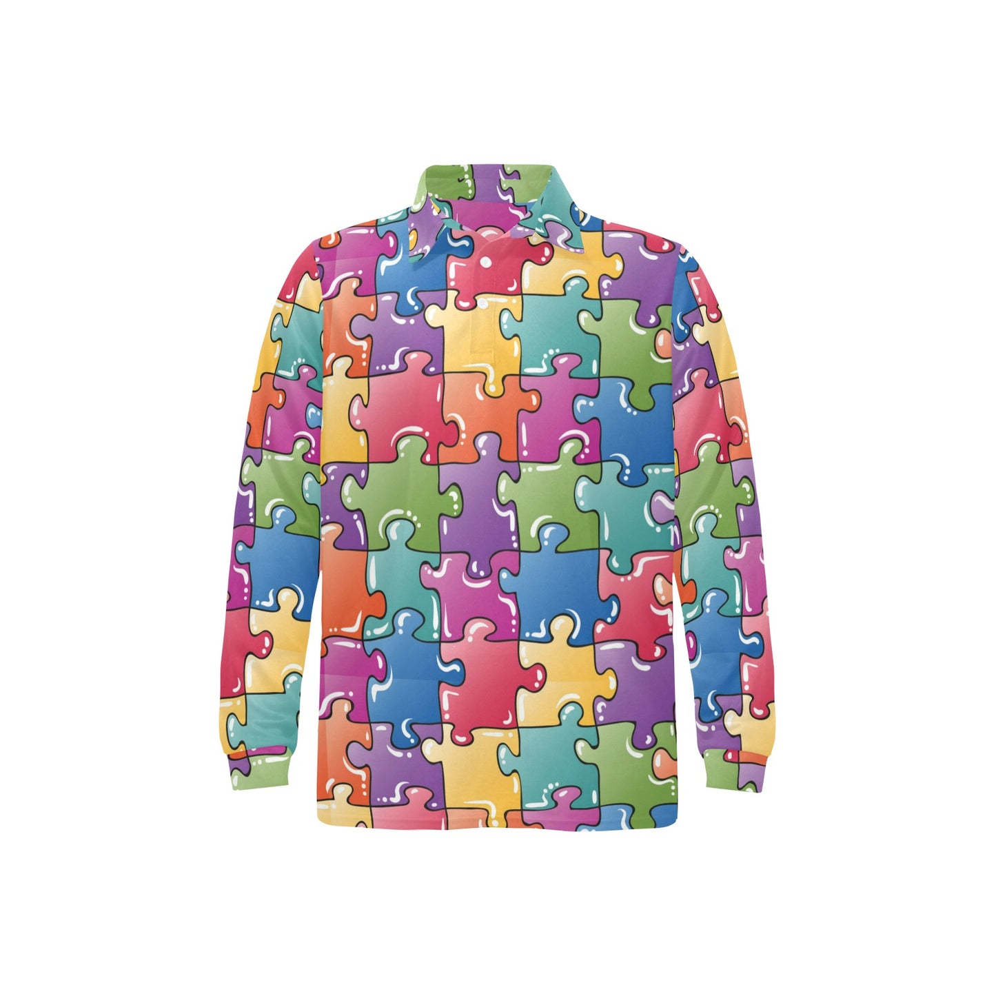 Puzzle Pattern Print Design A05 Long Sleeve Polo Shirt For Men's