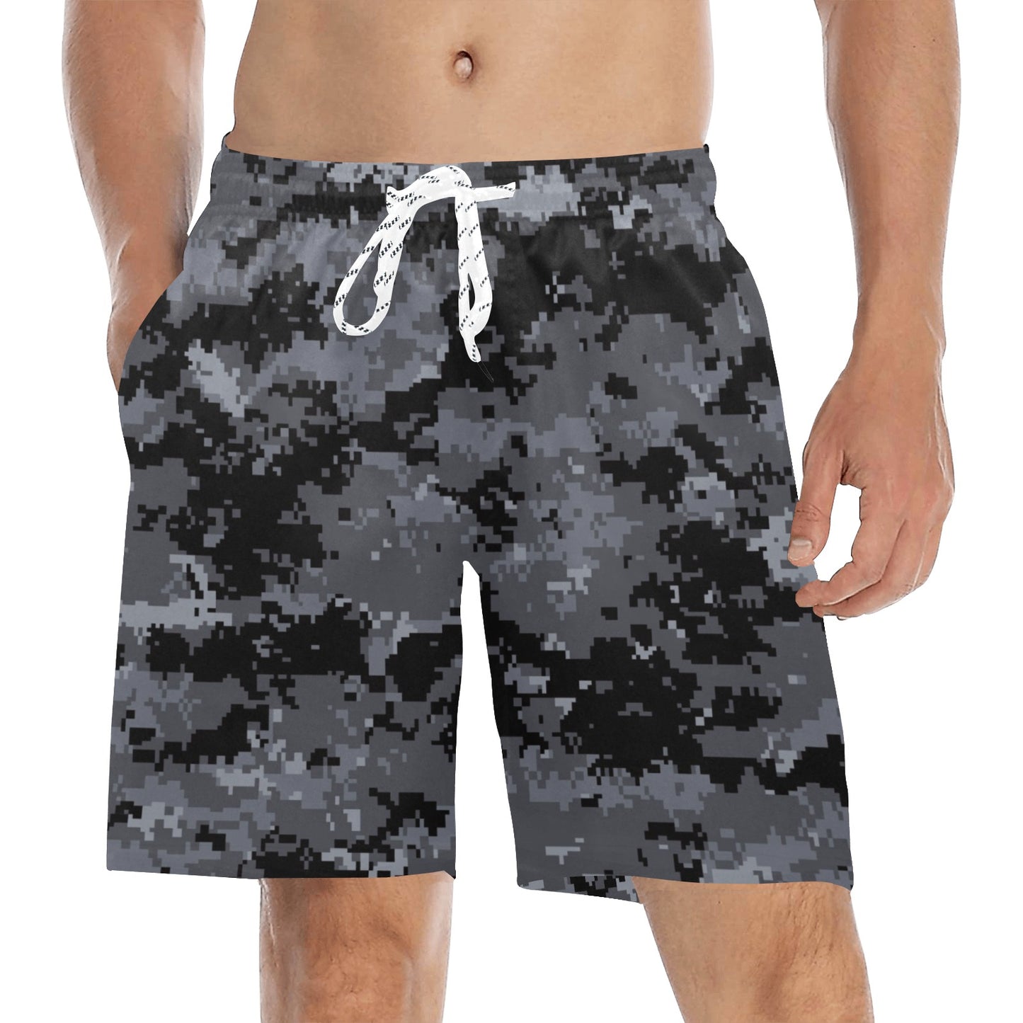 ACU Digital Black Camouflage Men's Swim Trunks Beach Shorts