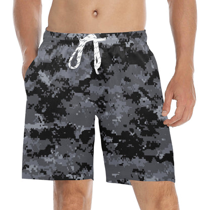 ACU Digital Black Camouflage Men's Swim Trunks Beach Shorts