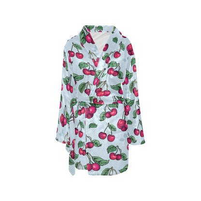 Cherry Pattern Print Design CH01 Women's Fleece Robe