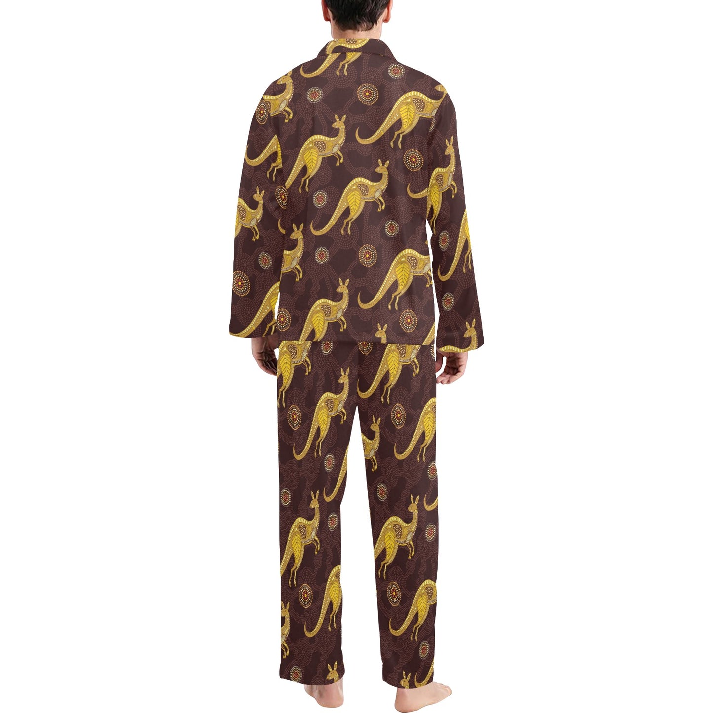 Kangaroos Aboriginal Pattern Print Design 08 Men's Long Pajama Set