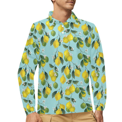 Lemon Pattern Print Design LM05 Long Sleeve Polo Shirt For Men's