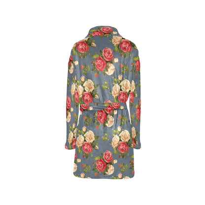 Rose Pattern Print Design RO017 Women's Fleece Robe