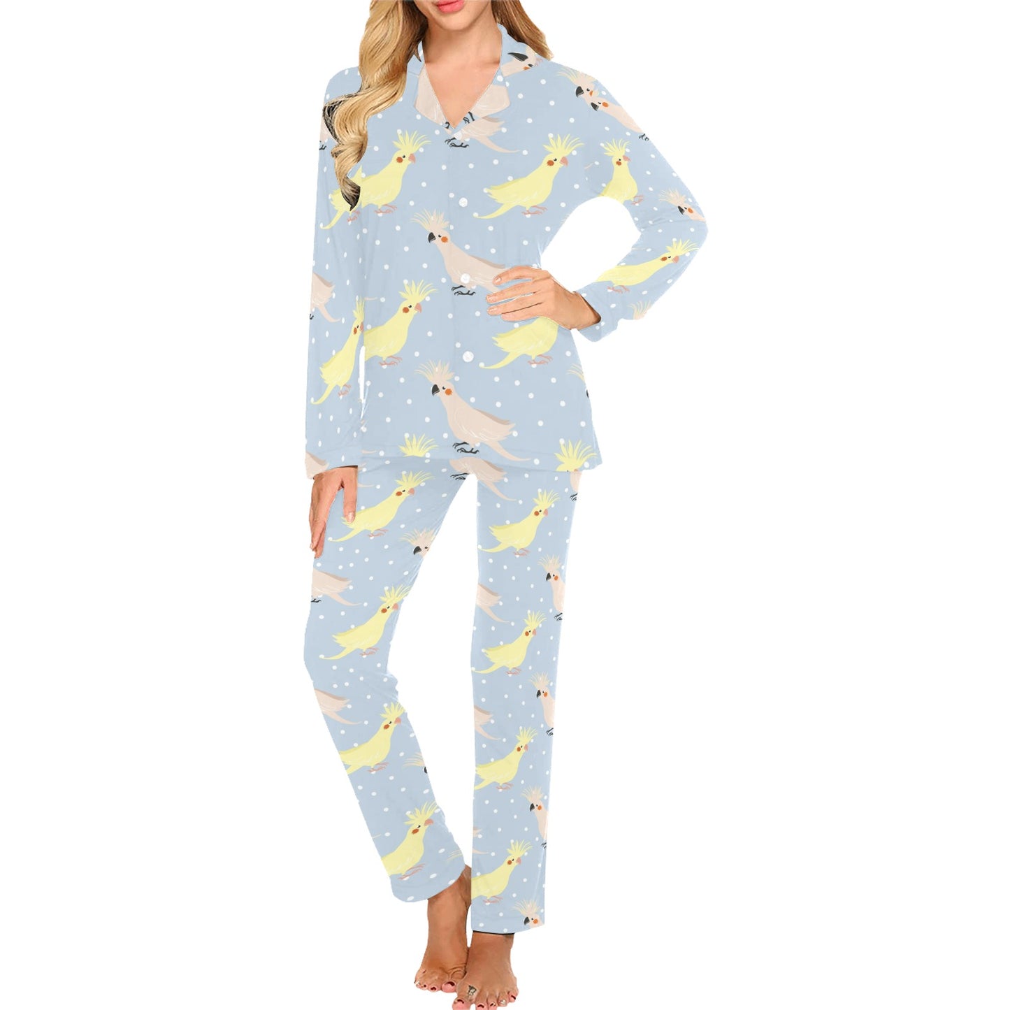 Cockatiel Pattern Print Design 03 Women's Long Pajama Set
