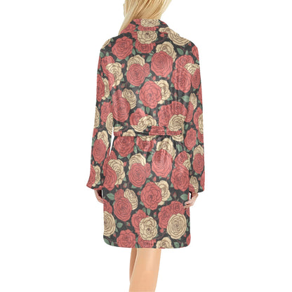 Camellia Pattern Print Design CM01 Women's Fleece Robe
