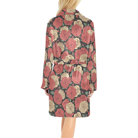 Camellia Pattern Print Design CM01 Women's Fleece Robe