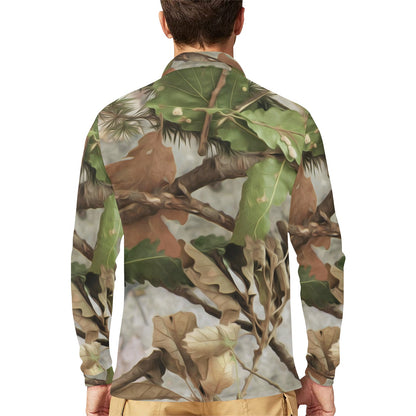 Camo Realistic Tree Forest Print Long Sleeve Polo Shirt For Men's
