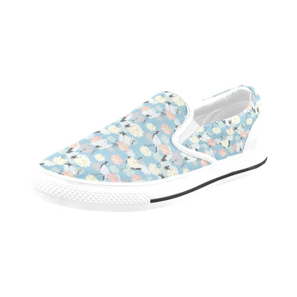 Water Lily Print Design LKS304 White Slip Ons Canvas Women's Shoes