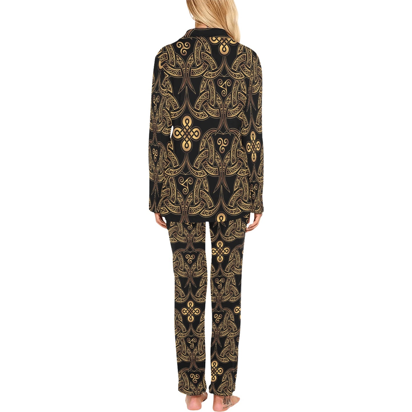 Celtic Knot Gold Design Women's Long Pajama Set