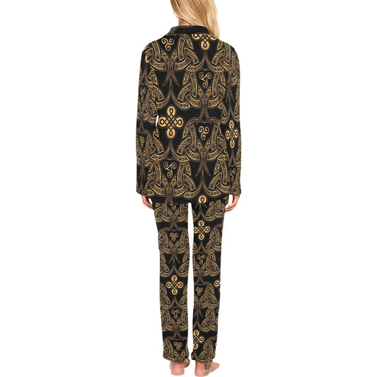 Celtic Knot Gold Design Women's Long Pajama Set