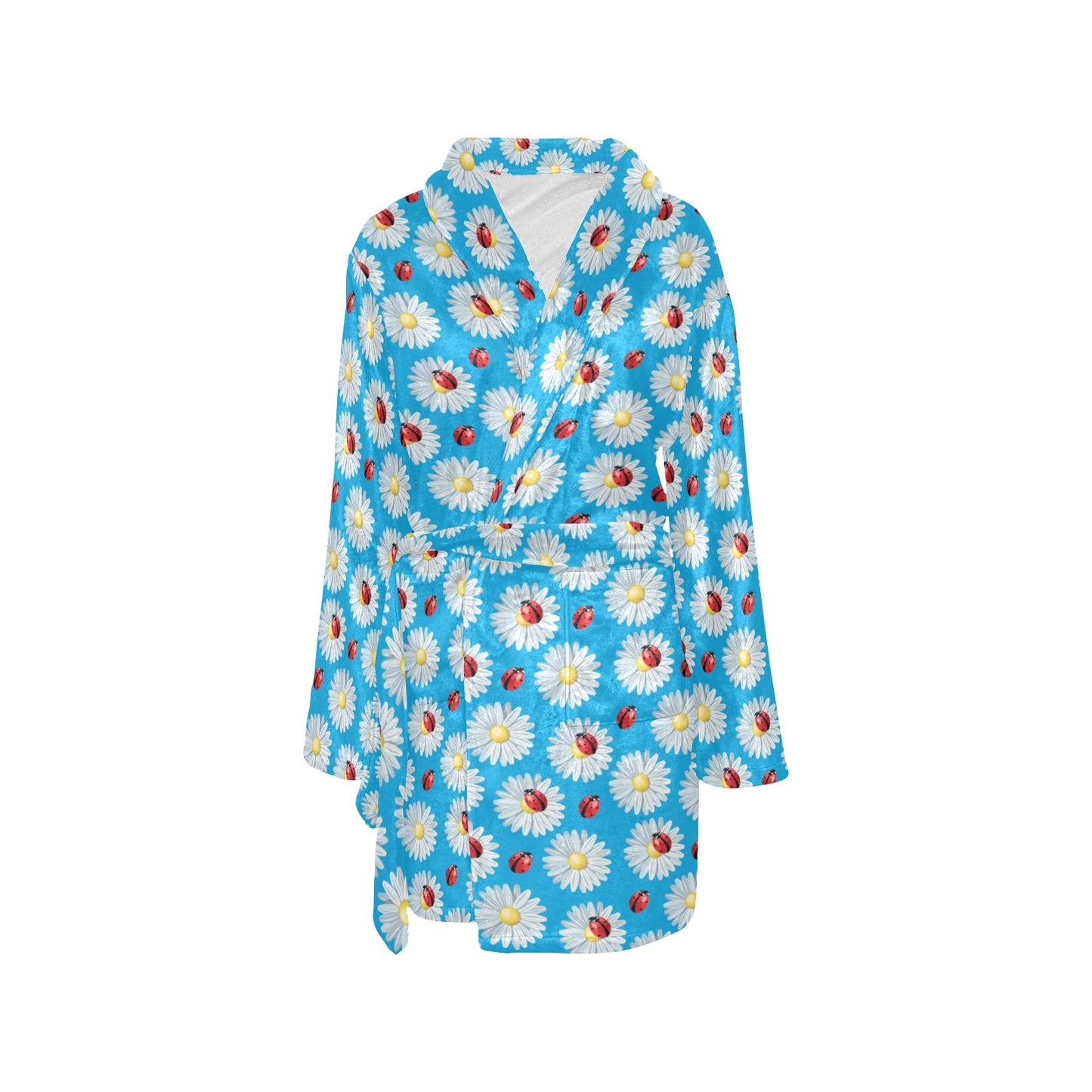 Ladybug with Daisy Themed Print Pattern Women's Fleece Robe