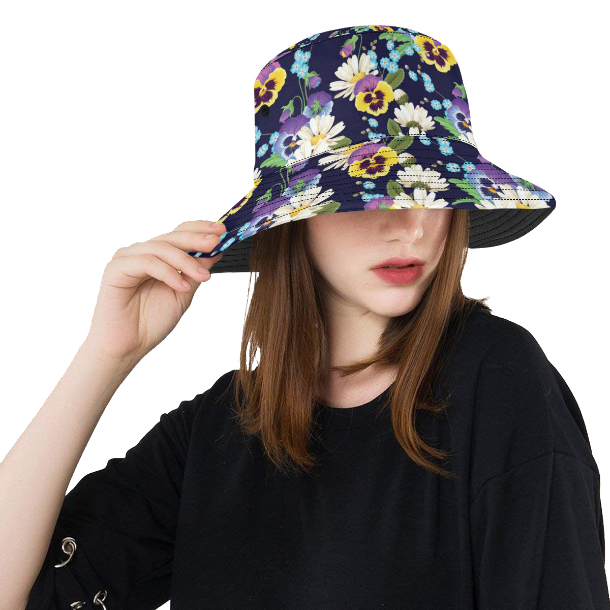 Pansy Pattern Print Design PS03 Unisex Bucket Hat