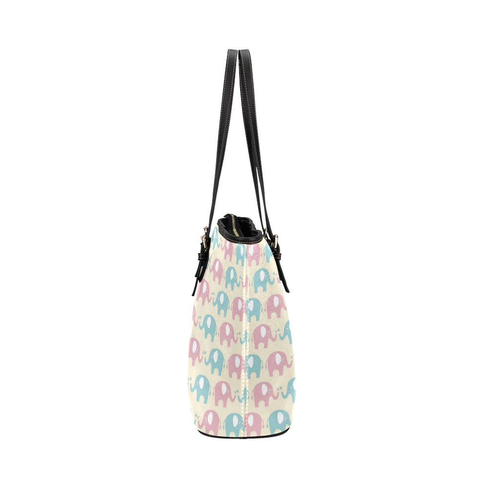 Elephant Baby Pastel Print Pattern Leather Tote Bag