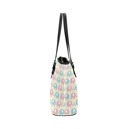Elephant Baby Pastel Print Pattern Leather Tote Bag