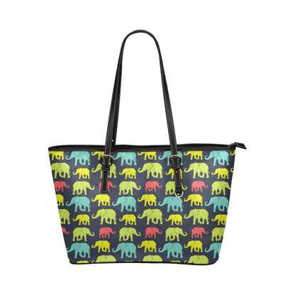 Elephant Neon Color Print Pattern Leather Tote Bag