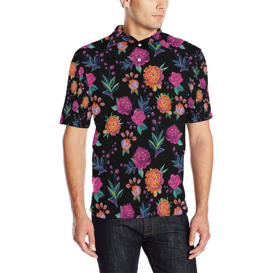 Marigold Pattern Print Design MR02 Men Polo Shirt