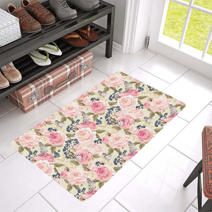 Floral Pink Butterfly Print Rubber Doormat