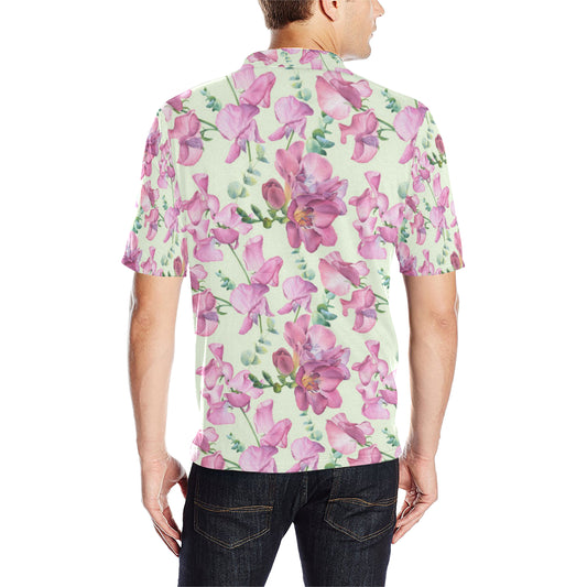 Peony Pattern Print Design PE011 Men Polo Shirt