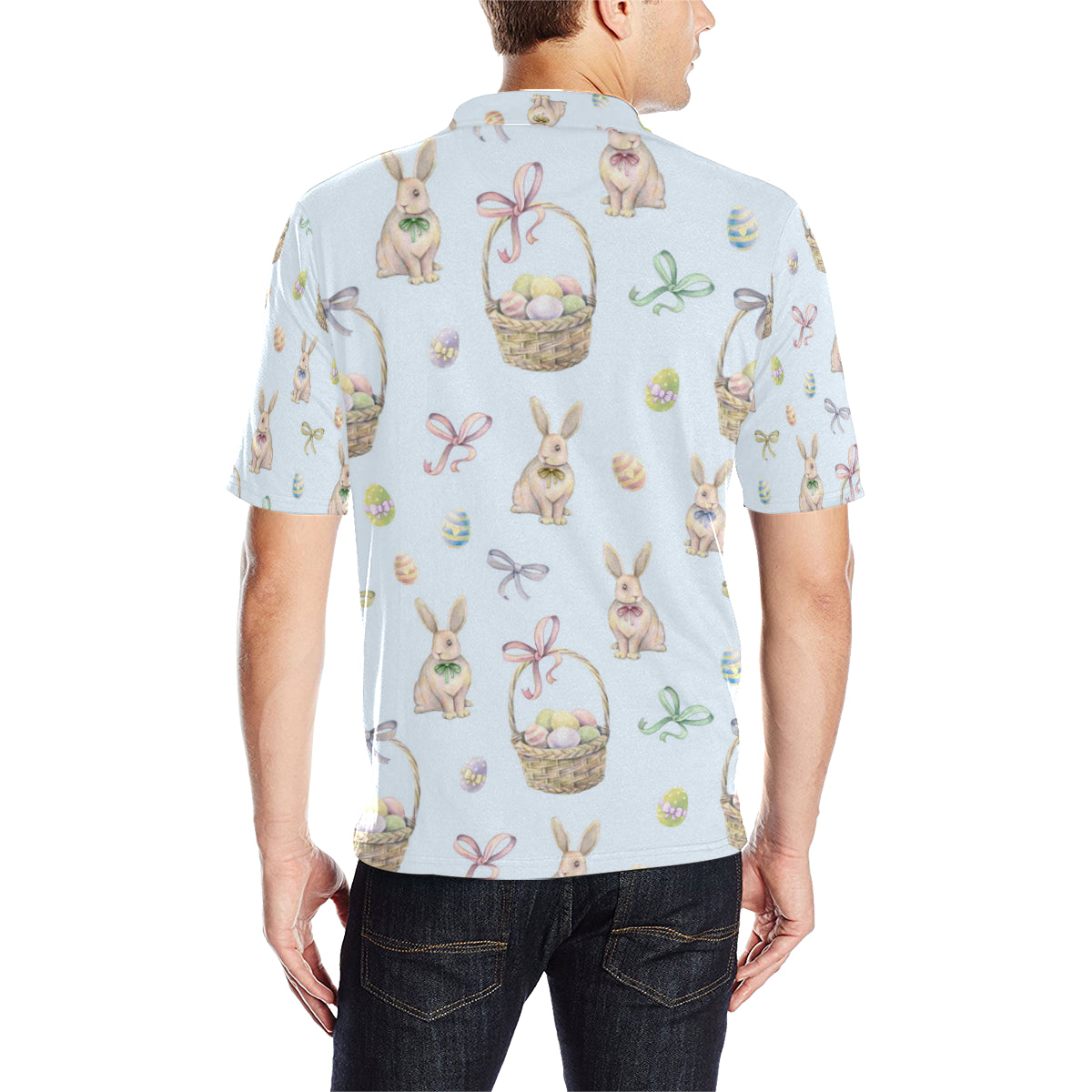 Rabbit Easter Eggs Pattern Print Design 03 Men Polo Shirt