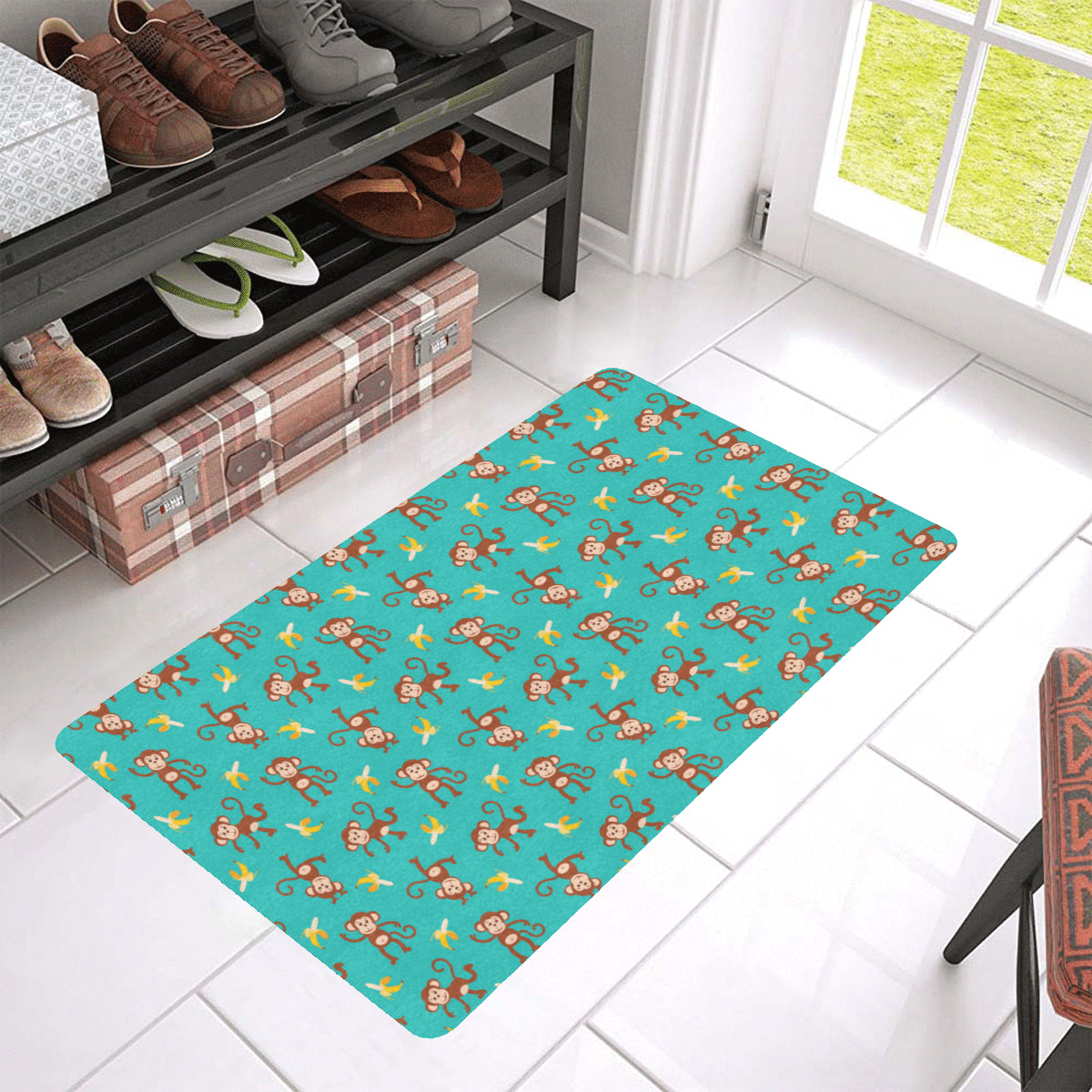 Monkey Banana Design Themed Print Rubber Doormat