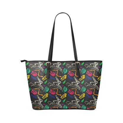 Dinosaur Skull Color Print Pattern Leather Tote Bag