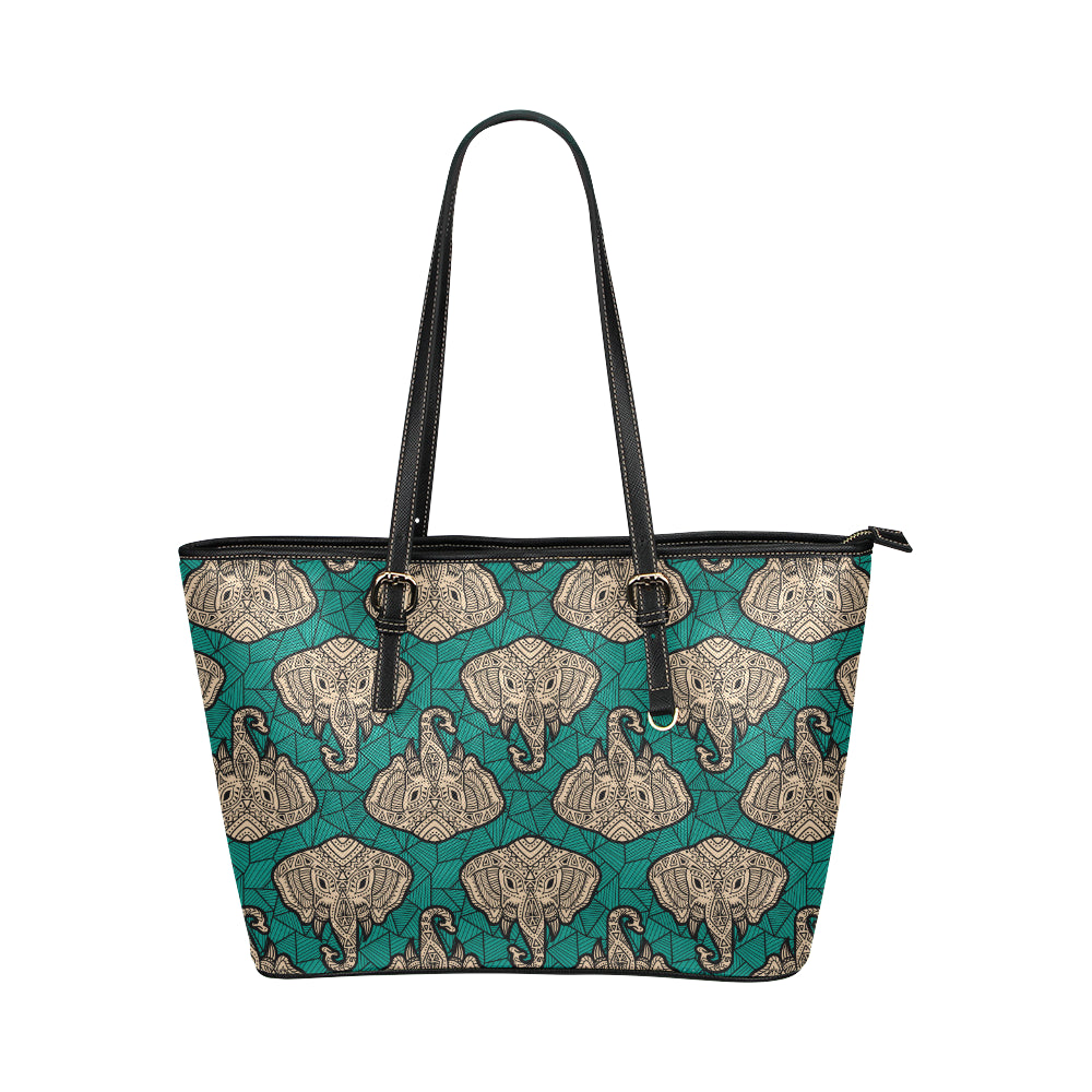 Boho Head Elephant Leather Tote Bag