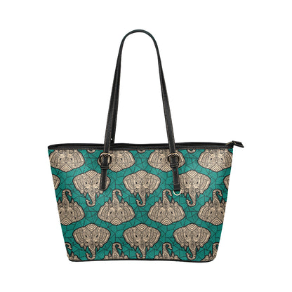 Boho Head Elephant Leather Tote Bag