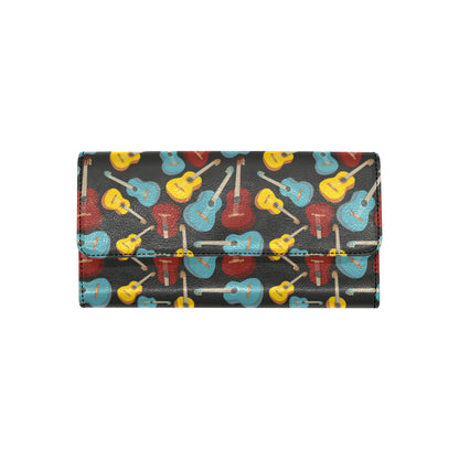 Acoustic Guitar Pattern Print Design 01 Women's Trifold Wallet