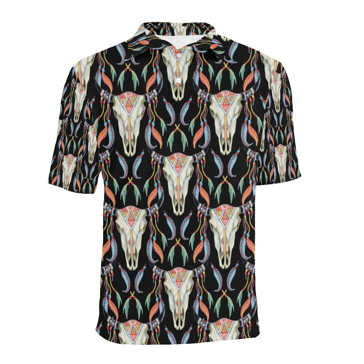 Buffalo Head Boho Style Pattern Print Design 01 Men Polo Shirt
