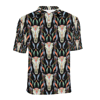 Buffalo Head Boho Style Pattern Print Design 01 Men Polo Shirt