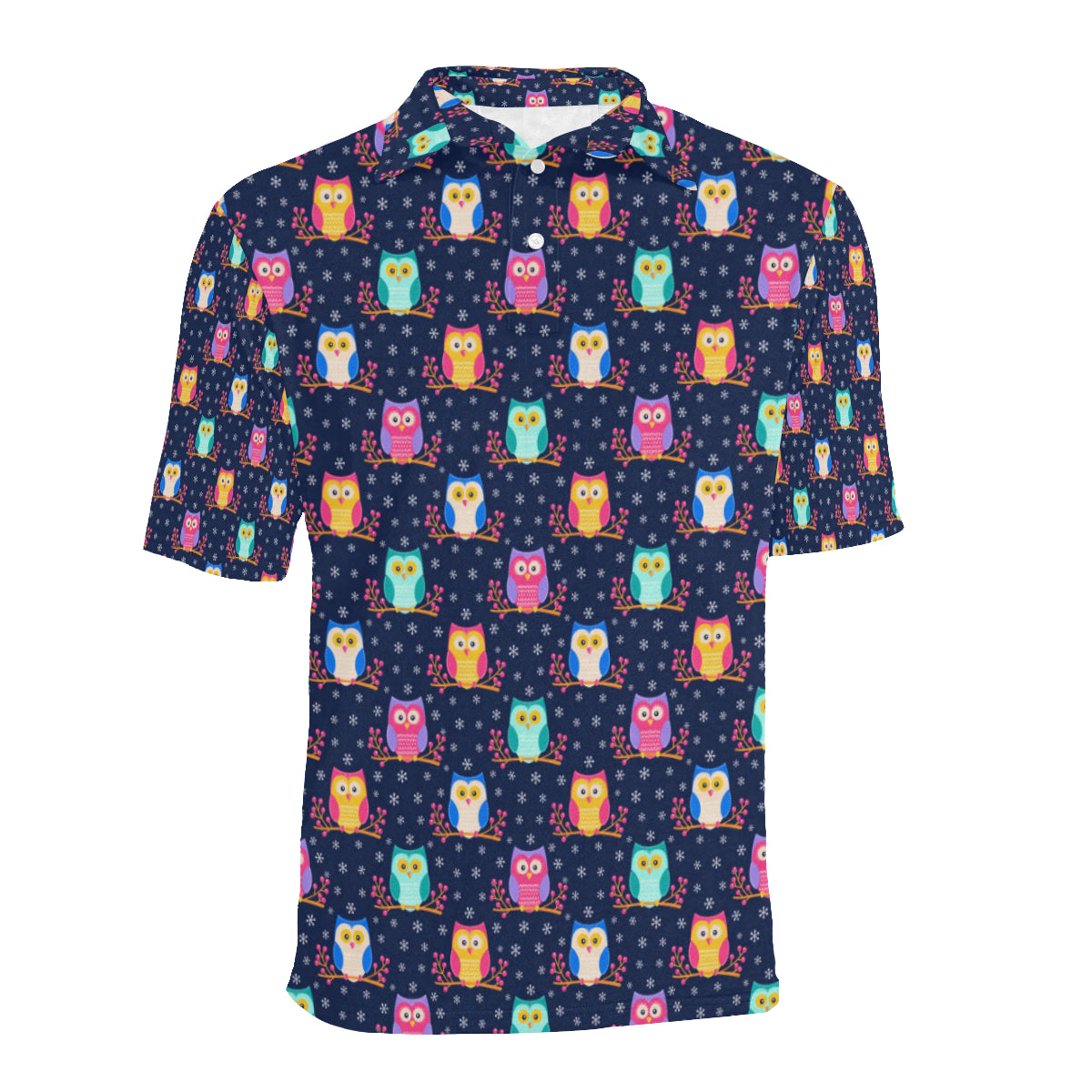 Owl Cute Themed Design Print Men Polo Shirt
