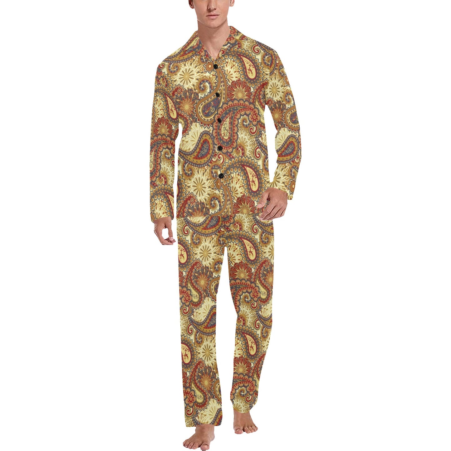 Boho Pattern Print Design 08 Men's Long Pajama Set