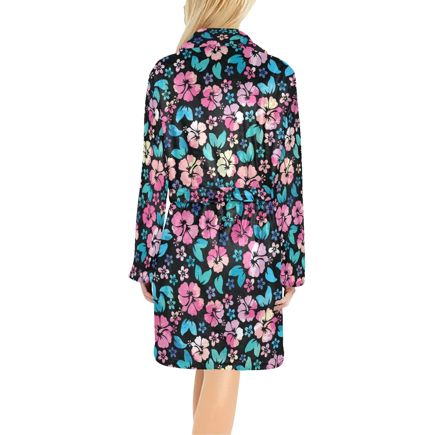 Pink Hibiscus Hawaiian Flower Women's Fleece Robe