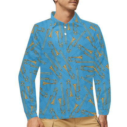 Trombone Pattern Print Design 01 Long Sleeve Polo Shirt For Men's