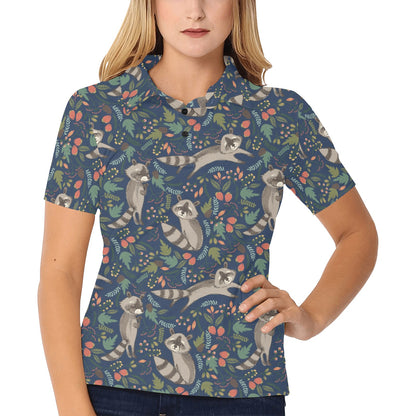 Raccoon Pattern Print Design A02 Women's Polo Shirt