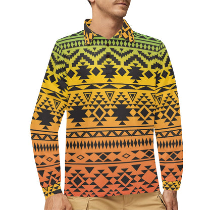 Rastafarian Pattern Print Design A04 Long Sleeve Polo Shirt For Men's