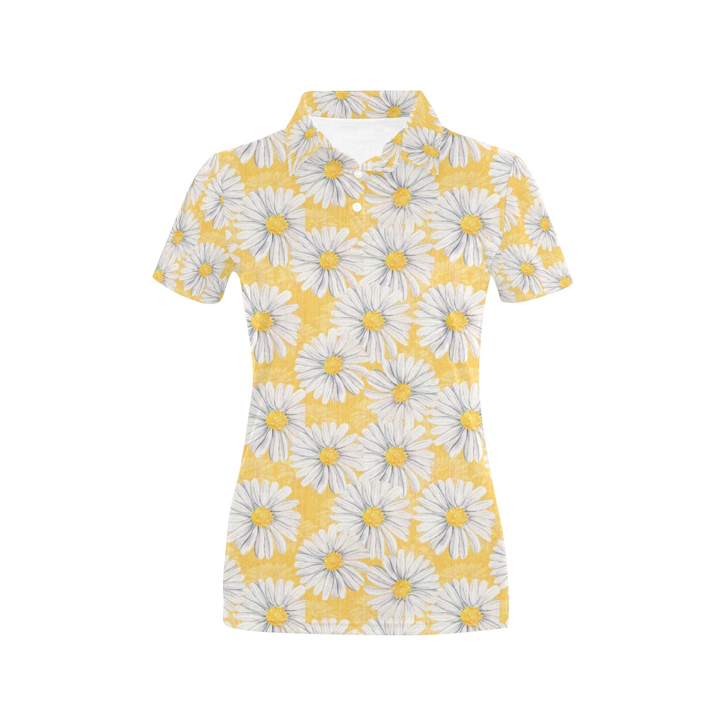 Daisy Yellow Watercolor Print Pattern Women's Polo Shirt