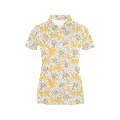Daisy Yellow Watercolor Print Pattern Women's Polo Shirt