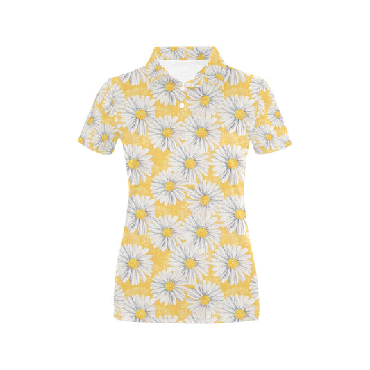 Daisy Yellow Watercolor Print Pattern Women's Polo Shirt